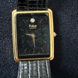 Pulsar Black and Gold Rectangular Watch